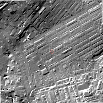 Shaded relief map of the ground around BB56TG, computed from Environment Agency LiDAR. The ground here sits at about 146 m above sea level and falls 47 m across the surrounding 800 m. Surface water reaching this point runs off ground lying to the east-north-east, 27.7 m higher.
