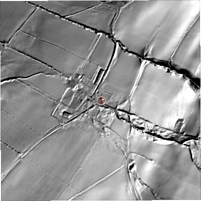 Shaded relief map of the ground around BB71PU, computed from Environment Agency LiDAR. The ground here sits at about 168 m above sea level and falls 108 m across the surrounding 800 m. Surface water reaching this point runs off ground lying to the south-east, 71.2 m higher.