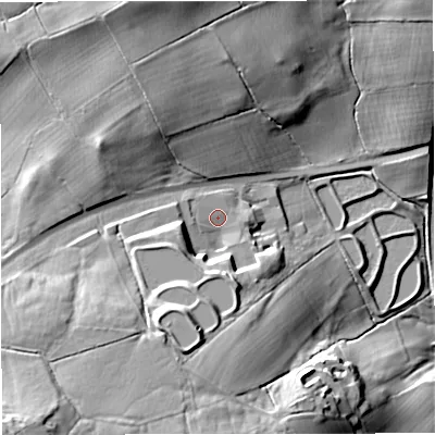 Shaded relief map of the ground around BB74LH, computed from Environment Agency LiDAR. The ground here sits at about 138 m above sea level and falls 34 m across the surrounding 800 m. Surface water reaching this point runs off ground lying to the south, 14.3 m higher.