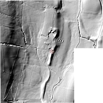 Shaded relief map of the ground around BB74NJ, computed from Environment Agency LiDAR. The ground here sits at about 92 m above sea level and falls 65 m across the surrounding 800 m. Surface water reaching this point runs off ground lying to the north-north-west, 9.1 m higher.