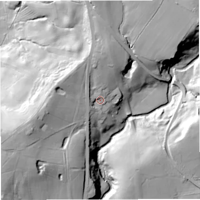 Shaded relief map of the ground around BB79FB, computed from Environment Agency LiDAR. The ground here sits at about 81 m above sea level and falls 57 m across the surrounding 800 m. Surface water reaching this point runs off ground lying to the north, 13.0 m higher.
