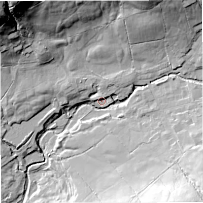 Shaded relief map of the ground around BB79GY, computed from Environment Agency LiDAR. The ground here sits at about 139 m above sea level and falls 66 m across the surrounding 800 m. Surface water reaching this point runs off ground lying to the north-east, 4.9 m higher.