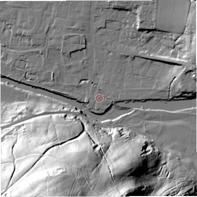 Shaded relief map of the ground around BB79SR, computed from Environment Agency LiDAR. The ground here sits at about 45 m above sea level and falls 104 m across the surrounding 800 m. Surface water reaching this point runs off ground lying to the north-north-west, 0.6 m higher.