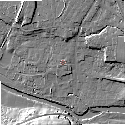 Shaded relief map of the ground around BB79SY, computed from Environment Agency LiDAR. The ground here sits at about 48 m above sea level and falls 30 m across the surrounding 800 m. Surface water reaching this point runs off ground lying to the south-west, 1.0 m higher.