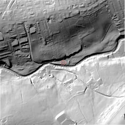 Shaded relief map of the ground around BB80TX, computed from Environment Agency LiDAR. The ground here sits at about 149 m above sea level and falls 79 m across the surrounding 800 m. Surface water reaching this point runs off ground lying to the south-east, 76.0 m higher.