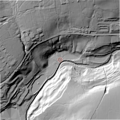 Shaded relief map of the ground around BB87HH, computed from Environment Agency LiDAR. The ground here sits at about 163 m above sea level and falls 67 m across the surrounding 800 m. Surface water reaching this point runs off ground lying to the north-east, 60.3 m higher.