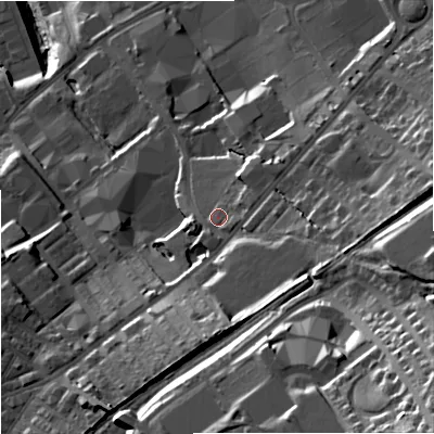 Shaded relief map of the ground around BB88LQ, computed from Environment Agency LiDAR. The ground here sits at about 141 m above sea level and falls 54 m across the surrounding 800 m. Surface water reaching this point runs off ground lying to the south-east, 35.0 m higher.