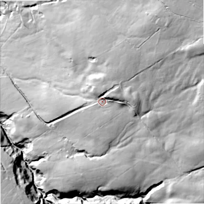 Shaded relief map of the ground around BB88ST, computed from Environment Agency LiDAR. The ground here sits at about 274 m above sea level and falls 83 m across the surrounding 800 m. Surface water reaching this point runs off ground lying to the east-north-east, 24.1 m higher.