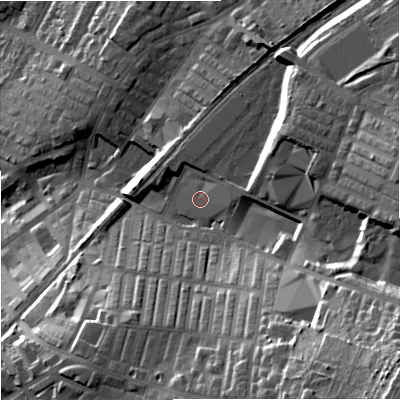 Shaded relief map of the ground around BB98AJ, computed from Environment Agency LiDAR. The ground here sits at about 148 m above sea level and falls 51 m across the surrounding 800 m. Surface water reaching this point runs off ground lying to the east, 3.4 m higher.
