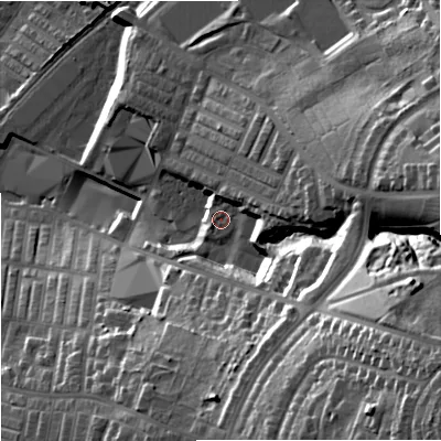 Shaded relief map of the ground around BB98AN, computed from Environment Agency LiDAR. The ground here sits at about 160 m above sea level and falls 59 m across the surrounding 800 m. Surface water reaching this point runs off ground lying to the east, 10.8 m higher.