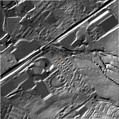 Shaded relief map of the ground around BB98JZ, computed from Environment Agency LiDAR. The ground here sits at about 153 m above sea level and falls 69 m across the surrounding 800 m. Surface water reaching this point runs off ground lying to the south-east, 50.5 m higher.