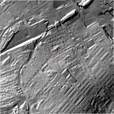 Shaded relief map of the ground around BB99BU, computed from Environment Agency LiDAR. The ground here sits at about 161 m above sea level and falls 66 m across the surrounding 800 m. Surface water reaching this point runs off ground lying to the south, 15.5 m higher.