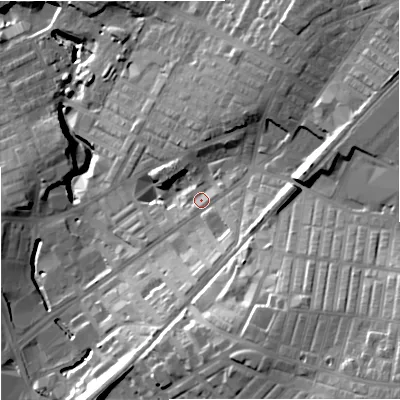Shaded relief map of the ground around BB99XG, computed from Environment Agency LiDAR. The ground here sits at about 139 m above sea level and falls 51 m across the surrounding 800 m. Surface water reaching this point runs off ground lying to the south-south-east, 8.6 m higher.