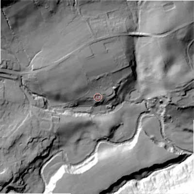 Shaded relief map of the ground around BD161BE, computed from Environment Agency LiDAR. The ground here sits at about 117 m above sea level and falls 71 m across the surrounding 800 m. Surface water reaching this point runs off ground lying to the north-north-west, 17.1 m higher.