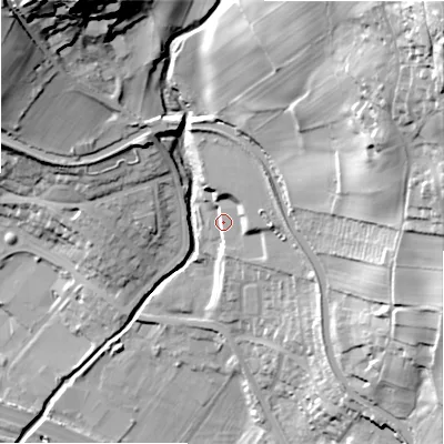 Shaded relief map of the ground around BD162EP, computed from Environment Agency LiDAR. The ground here sits at about 99 m above sea level and falls 78 m across the surrounding 800 m. Surface water reaching this point runs off ground lying to the north-east, 6.7 m higher.