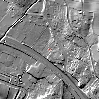 Shaded relief map of the ground around BD162HA, computed from Environment Agency LiDAR. The ground here sits at about 86 m above sea level and falls 54 m across the surrounding 800 m. Surface water reaching this point runs off ground lying to the east, 6.0 m higher.