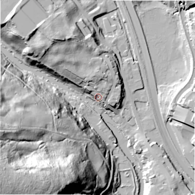 Shaded relief map of the ground around BD162RL, computed from Environment Agency LiDAR. The ground here sits at about 84 m above sea level and falls 98 m across the surrounding 800 m. Surface water reaching this point runs off ground lying to the north, 9.8 m higher.