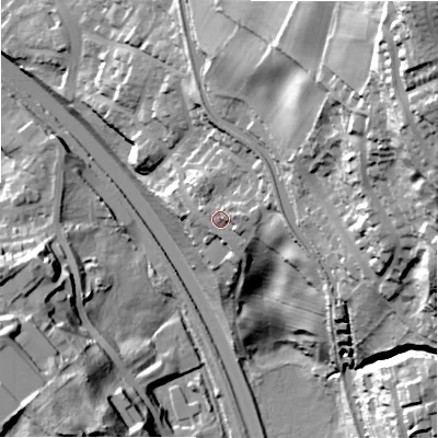 Shaded relief map of the ground around BD162SF, computed from Environment Agency LiDAR. The ground here sits at about 101 m above sea level and falls 84 m across the surrounding 800 m. Surface water reaching this point runs off ground lying to the east, 3.4 m higher.
