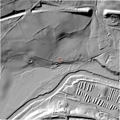 Shaded relief map of the ground around BD177RF, computed from Environment Agency LiDAR. The ground here sits at about 62 m above sea level and falls 67 m across the surrounding 800 m. Surface water reaching this point runs off ground lying to the north-west, 36.9 m higher.