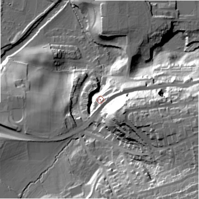 Shaded relief map of the ground around BD184BH, computed from Environment Agency LiDAR. The ground here sits at about 88 m above sea level and falls 58 m across the surrounding 800 m. Surface water reaching this point runs off ground lying to the south-south-east, 10.1 m higher.