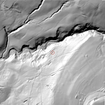 Shaded relief map of the ground around BD200LT, computed from Environment Agency LiDAR. The ground here sits at about 178 m above sea level and falls 159 m across the surrounding 800 m. Surface water reaching this point runs off ground lying to the south-east, 83.9 m higher.