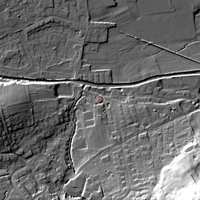 Shaded relief map of the ground around BD207ES, computed from Environment Agency LiDAR. The ground here sits at about 103 m above sea level and falls 57 m across the surrounding 800 m. Surface water reaching this point runs off ground lying to the west-south-west, 18.2 m higher.
