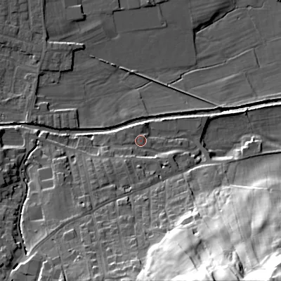 Shaded relief map of the ground around BD207EW, computed from Environment Agency LiDAR. The ground here sits at about 101 m above sea level and falls 60 m across the surrounding 800 m. Surface water reaching this point runs off ground lying to the south-south-west, 7.1 m higher.