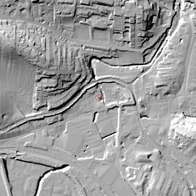Shaded relief map of the ground around BD231DR, computed from Environment Agency LiDAR. The ground here sits at about 101 m above sea level and falls 39 m across the surrounding 800 m. Surface water reaching this point runs off ground lying to the west-north-west, 37.7 m higher.