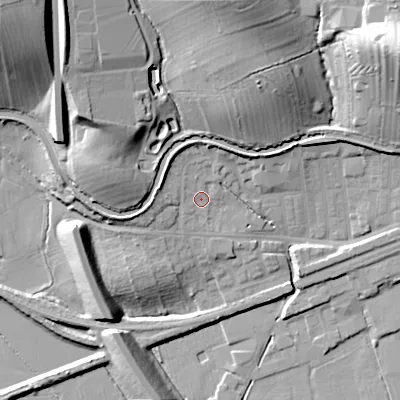 Shaded relief map of the ground around BD231TH, computed from Environment Agency LiDAR. The ground here sits at about 101 m above sea level and falls 39 m across the surrounding 800 m. Surface water reaching this point runs off ground lying to the north, 5.2 m higher.
