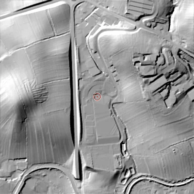 Shaded relief map of the ground around BD231UD, computed from Environment Agency LiDAR. The ground here sits at about 118 m above sea level and falls 51 m across the surrounding 800 m. Surface water reaching this point runs off ground lying to the north-west, 7.2 m higher.