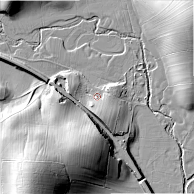 Shaded relief map of the ground around BD234DT, computed from Environment Agency LiDAR. The ground here sits at about 139 m above sea level and falls 50 m across the surrounding 800 m. Surface water reaching this point runs off ground lying to the south, 11.7 m higher.