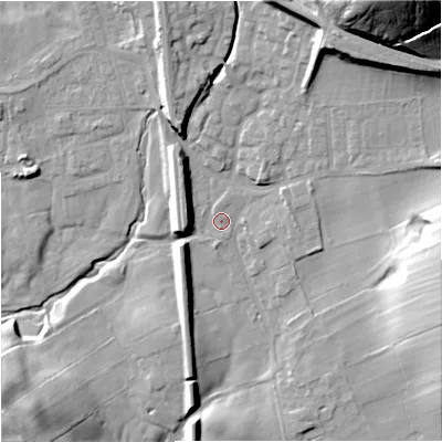 Shaded relief map of the ground around BD234JZ, computed from Environment Agency LiDAR. The ground here sits at about 142 m above sea level and falls 51 m across the surrounding 800 m. Surface water reaching this point runs off ground lying to the north-north-east, 15.9 m higher.