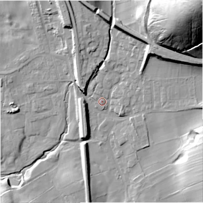 Shaded relief map of the ground around BD234LG, computed from Environment Agency LiDAR. The ground here sits at about 144 m above sea level and falls 78 m across the surrounding 800 m. Surface water reaching this point runs off ground lying to the north-north-west, 1.4 m higher.