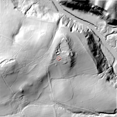 Shaded relief map of the ground around BD236AN, computed from Environment Agency LiDAR. The ground here sits at about 171 m above sea level and falls 93 m across the surrounding 800 m. Surface water reaching this point runs off ground lying to the west-north-west, 5.4 m higher.