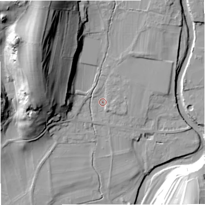 Shaded relief map of the ground around BD240BX, computed from Environment Agency LiDAR. The ground here sits at about 137 m above sea level and falls 43 m across the surrounding 800 m. Surface water reaching this point runs off ground lying to the north-west, 37.5 m higher.