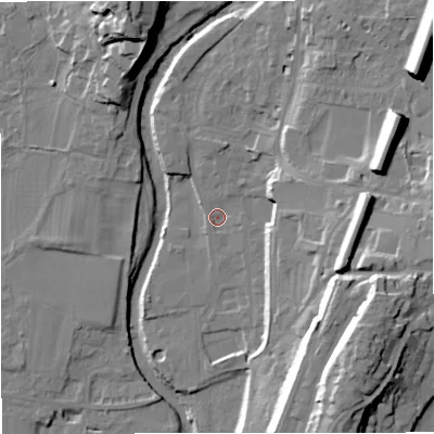 Shaded relief map of the ground around BD249AF, computed from Environment Agency LiDAR. The ground here sits at about 139 m above sea level and falls 31 m across the surrounding 800 m. Surface water reaching this point runs off ground lying to the north-east, 21.7 m higher.