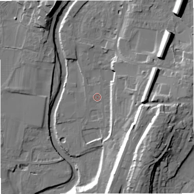 Shaded relief map of the ground around BD249AG, computed from Environment Agency LiDAR. The ground here sits at about 139 m above sea level and falls 33 m across the surrounding 800 m. Surface water reaching this point runs off ground lying to the east-north-east, 0.6 m higher.