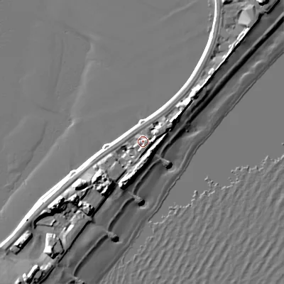 Shaded relief map of the ground around BH137PP, computed from Environment Agency LiDAR. The ground here sits at about 3 m above sea level and falls 9 m across the surrounding 800 m. Surface water reaching this point runs off ground lying to the south-west, 6.2 m higher.