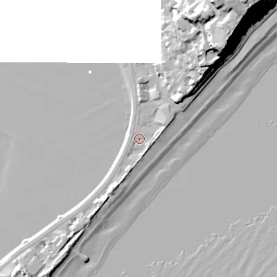 Shaded relief map of the ground around BH137PW, computed from Environment Agency LiDAR. The ground here sits at about 2 m above sea level and falls 31 m across the surrounding 800 m. Surface water reaching this point runs off ground lying to the south-east, 1.8 m higher.