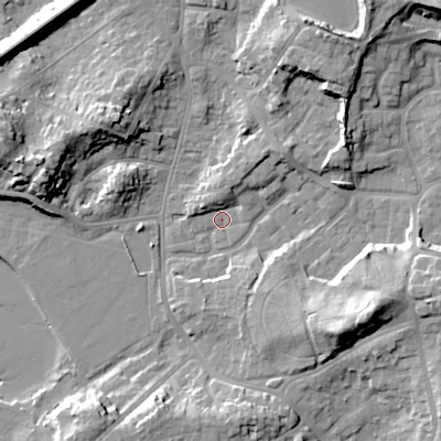 Shaded relief map of the ground around BH148ES, computed from Environment Agency LiDAR. The ground here sits at about 2 m above sea level and falls 20 m across the surrounding 800 m. Surface water reaching this point runs off ground lying to the north-east, 13.8 m higher.