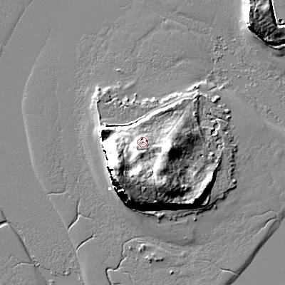 Shaded relief map of the ground around BH151EF, computed from Environment Agency LiDAR. The ground here sits at about 8 m above sea level and falls 22 m across the surrounding 800 m. Surface water reaching this point runs off ground lying to the south-south-west, 5.7 m higher.