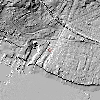 Shaded relief map of the ground around BH154LW, computed from Environment Agency LiDAR. The ground here sits at about 3 m above sea level and falls 21 m across the surrounding 800 m. Surface water reaching this point runs off ground lying to the north-west, 17.9 m higher.