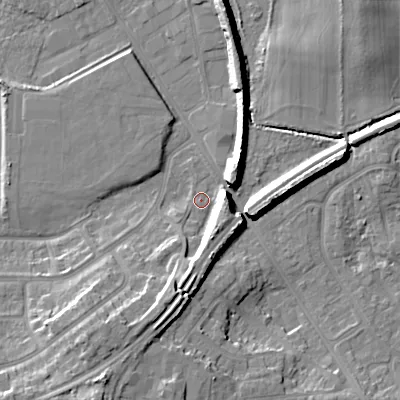 Shaded relief map of the ground around BH165AD, computed from Environment Agency LiDAR. The ground here sits at about 3 m above sea level and falls 13 m across the surrounding 800 m. Surface water reaching this point runs off ground lying to the south-south-east, 9.3 m higher.