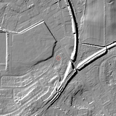 Shaded relief map of the ground around BH165AE, computed from Environment Agency LiDAR. The ground here sits at about 2 m above sea level and falls 13 m across the surrounding 800 m. Surface water reaching this point runs off ground lying to the south-south-west, 11.3 m higher.