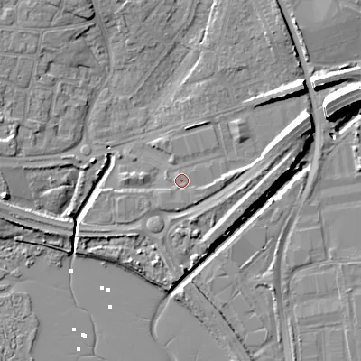 Shaded relief map of the ground around BH177AG, computed from Environment Agency LiDAR. The ground here sits at about 3 m above sea level and falls 12 m across the surrounding 800 m. Surface water reaching this point runs off ground lying to the east-north-east, 7.0 m higher.