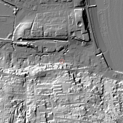 Shaded relief map of the ground around BH191EZ, computed from Environment Agency LiDAR. The ground here sits at about 3 m above sea level and falls 55 m across the surrounding 800 m. Surface water reaching this point runs off ground lying to the south-south-west, 10.0 m higher.