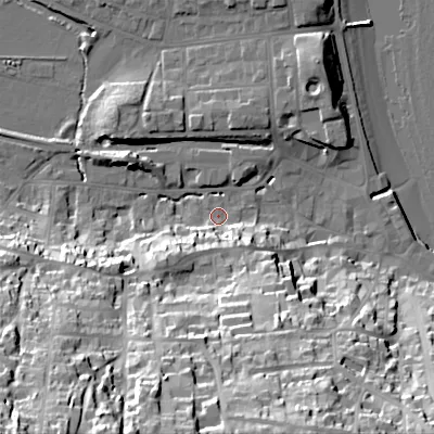 Shaded relief map of the ground around BH191HD, computed from Environment Agency LiDAR. The ground here sits at about 3 m above sea level and falls 57 m across the surrounding 800 m. Surface water reaching this point runs off ground lying to the south-south-west, 46.0 m higher.