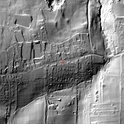 Shaded relief map of the ground around BH193HA, computed from Environment Agency LiDAR. The ground here sits at about 78 m above sea level and falls 69 m across the surrounding 800 m. Surface water reaching this point runs off ground lying to the west-south-west, 14.6 m higher.