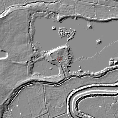 Shaded relief map of the ground around BH204JD, computed from Environment Agency LiDAR. The ground here sits at about 2 m above sea level and falls 5 m across the surrounding 800 m. Surface water reaching this point runs off ground lying to the north, 1.2 m higher.