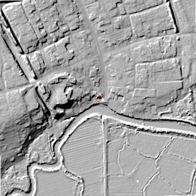 Shaded relief map of the ground around BH204LW, computed from Environment Agency LiDAR. The ground here sits at about 3 m above sea level and falls 19 m across the surrounding 800 m. Surface water reaching this point runs off ground lying to the west-north-west, 14.9 m higher.